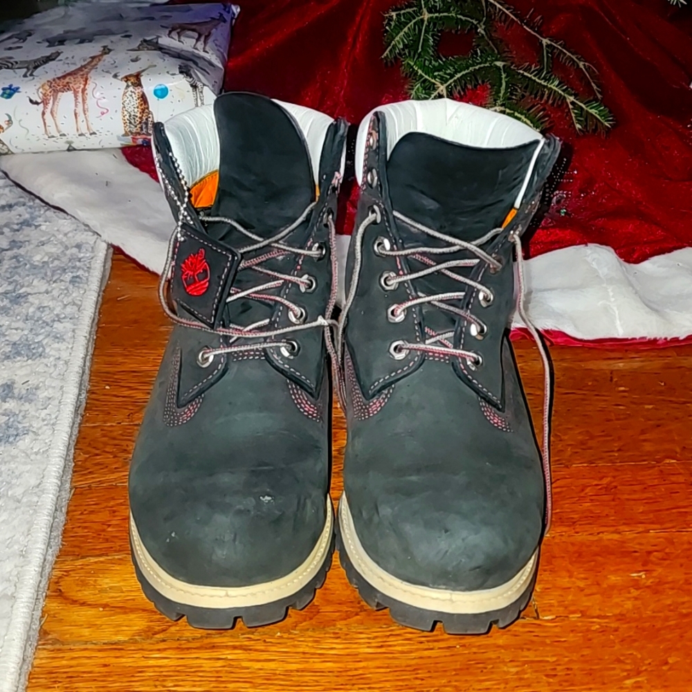 Red and Black 6 inch Timberland boots